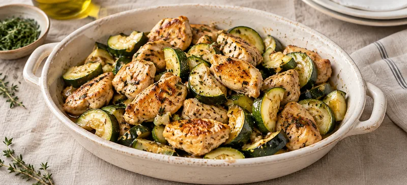 Poêlée de poulet doré aux courgettes