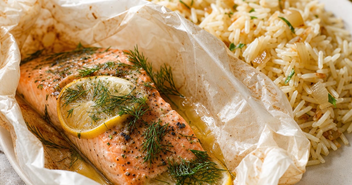 Saumon en papillote et riz pilaf