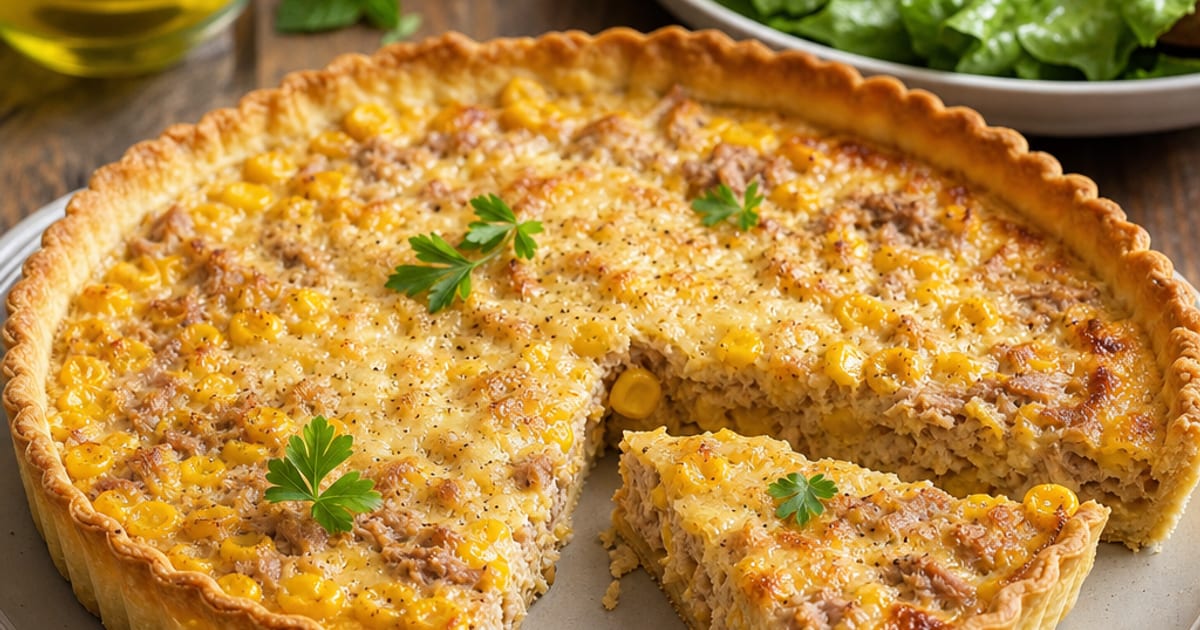 Tarte au thon et maïs avec salade verte
