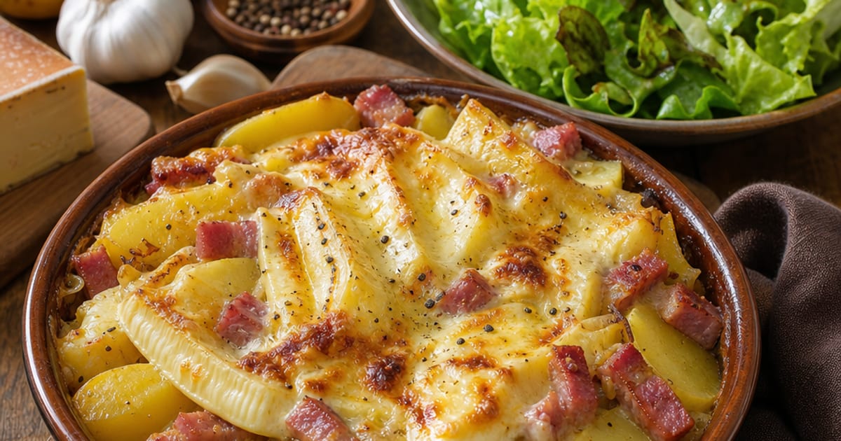 Tartiflette réconfortante et salade verte