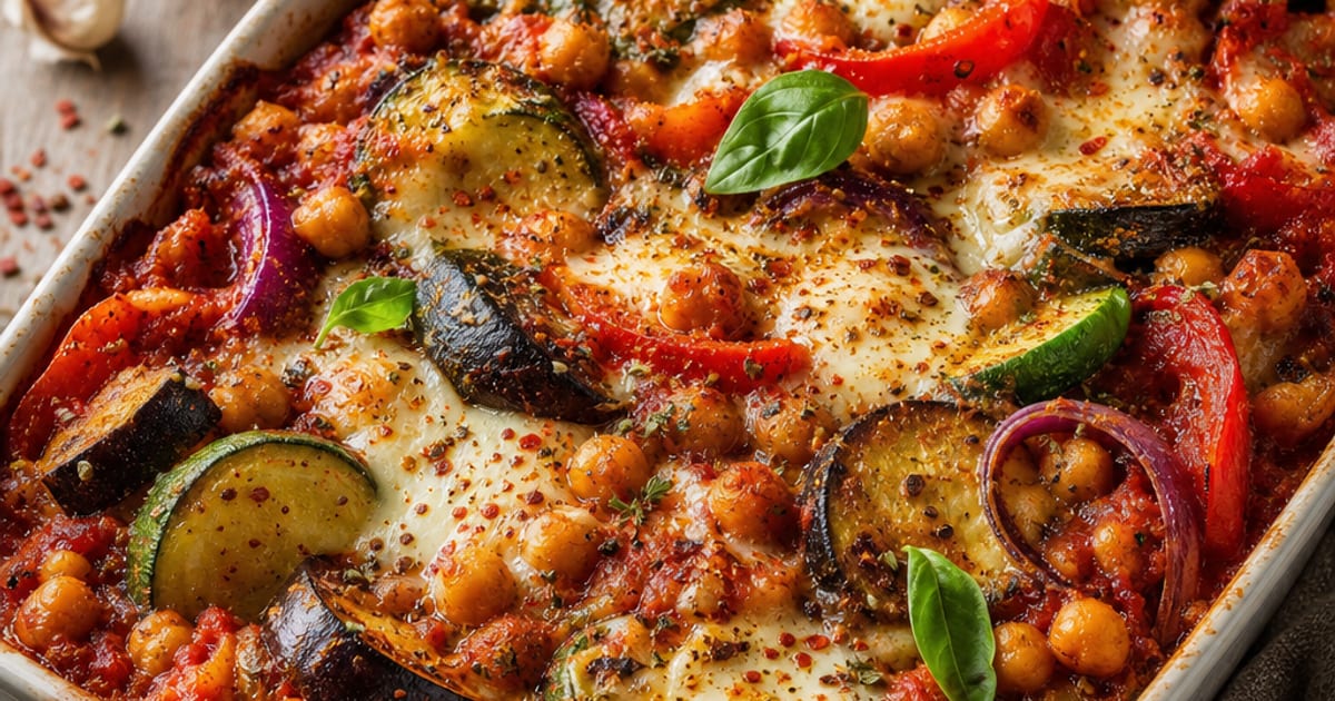 Gratin de légumes rôtis aux pois chiches, mozzarella fondante et paprika fumé
