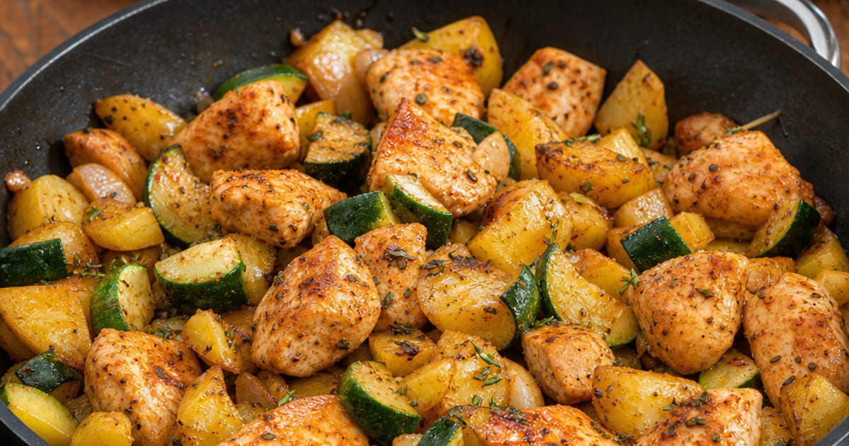Poêlée de poulet aux courgettes et pommes de terre