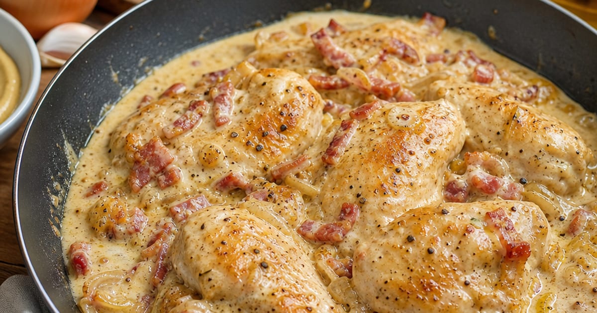 Poulet crémeux aux lardons