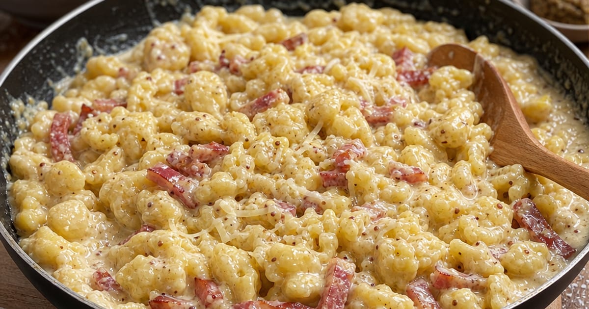 Knepfles façon carbo à la moutarde