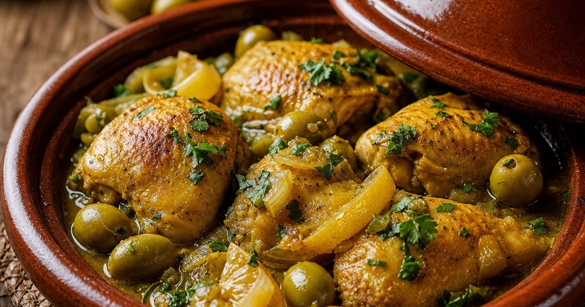 Tajine de poulet aux citrons confits et olives