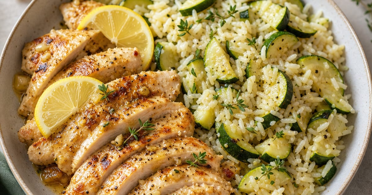 Poulet au citron et riz aux courgettes