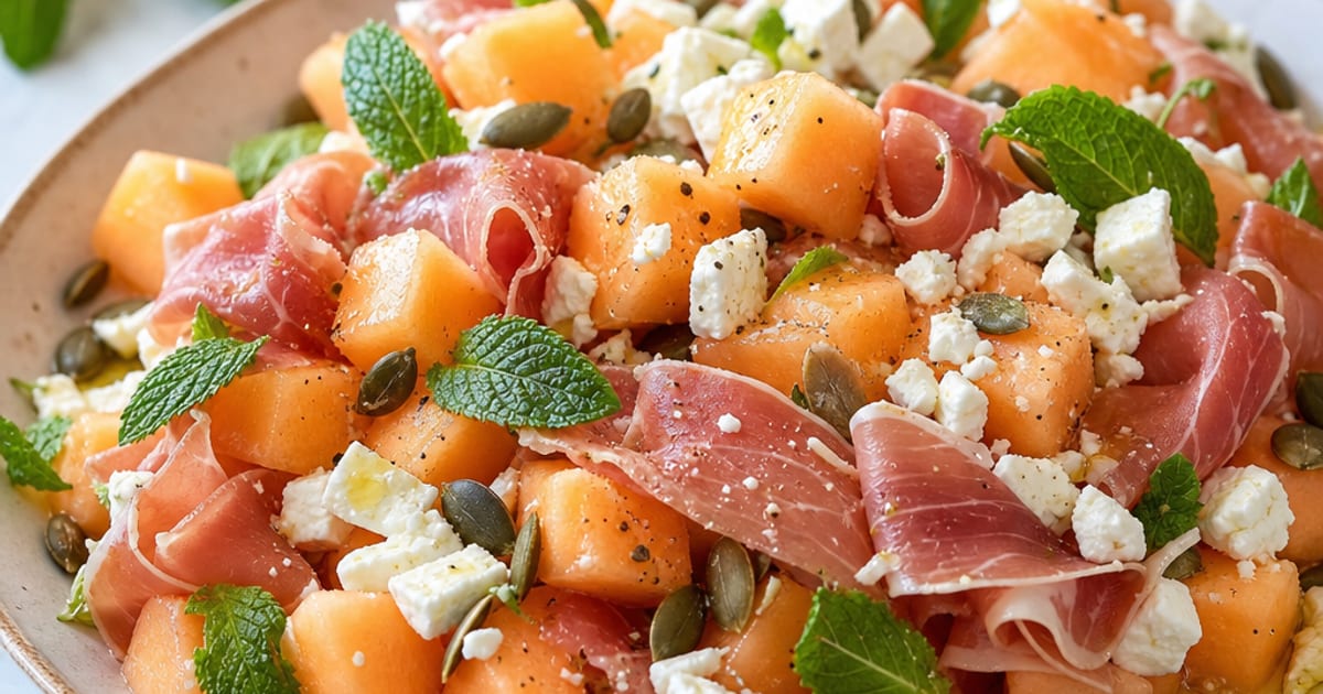 Salade melon, feta et jambon cru