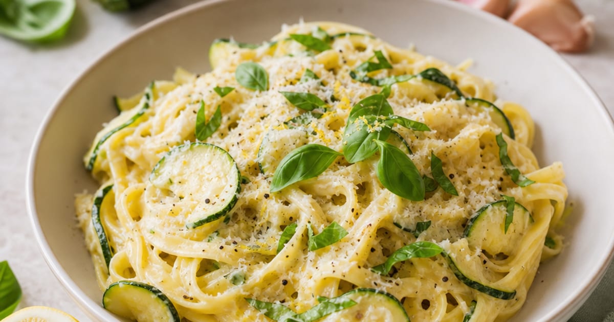 Pâtes crémeuses aux courgettes et citron