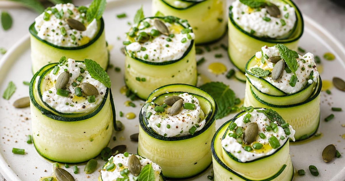 Rouleaux de courgette crue au chèvre frais