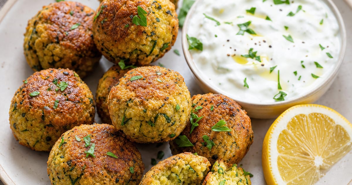 Boulettes de pois chiches et courgette, sauce yaourt