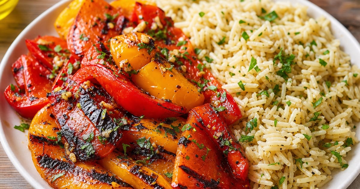 Poivrons grillés au four façon barbecue et riz pilaf