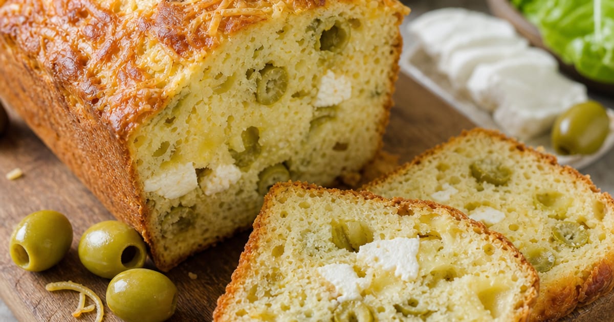 Cake salé au chèvre, olives vertes et gruyère