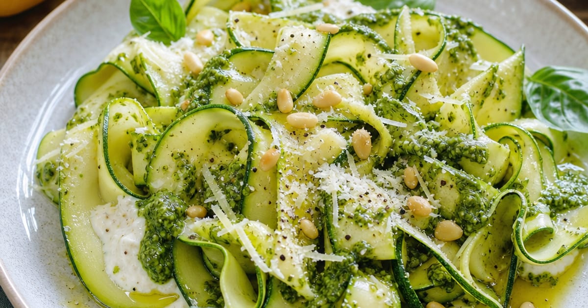 Tagliatelles de courgettes au pesto et crème de feta