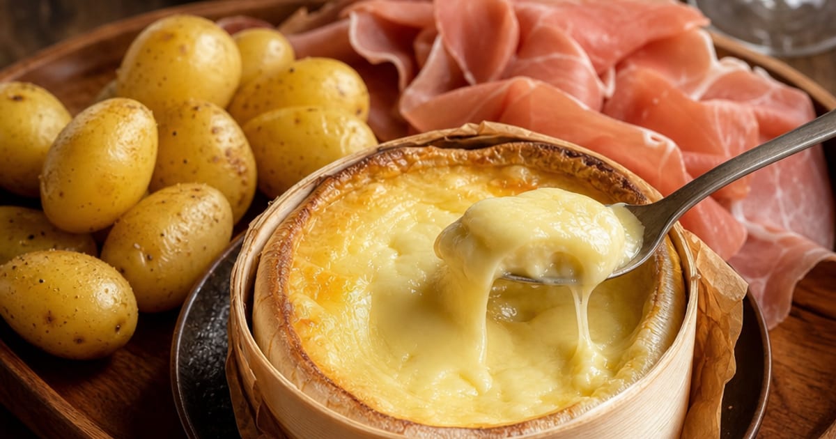 Boîte chaude au Mont d’Or, pommes de terre et jambon cru