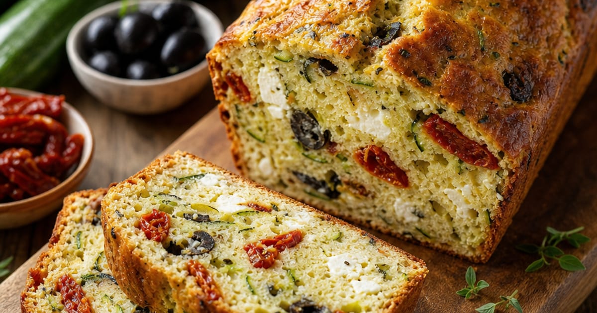 Cake salé à la feta, courgette et tomates séchées