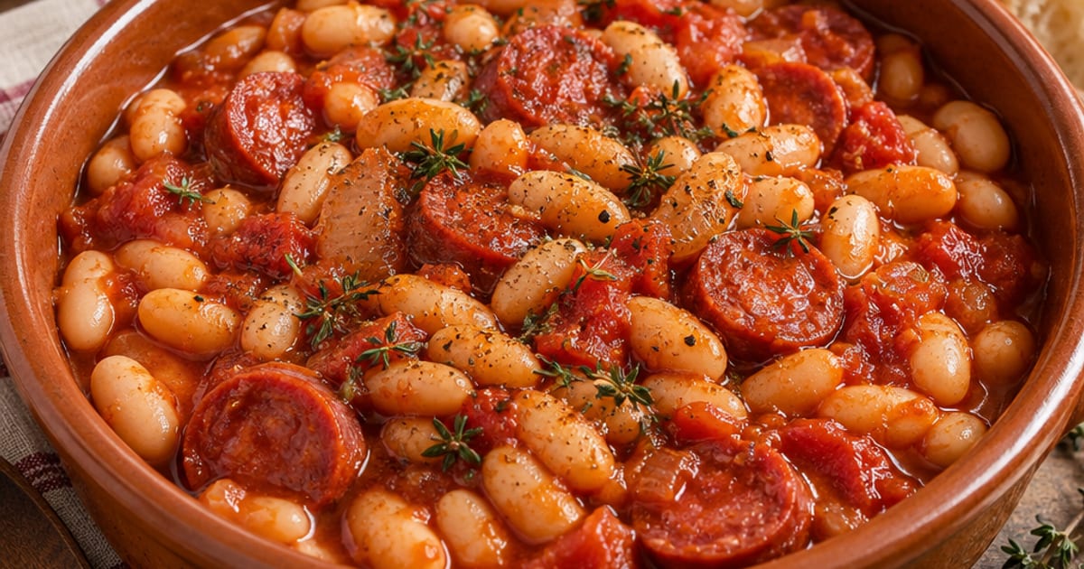 Haricots blancs à la tomate et chorizo doux