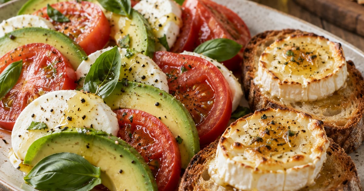 Salade tomate-mozza & toasts de chèvre chaud