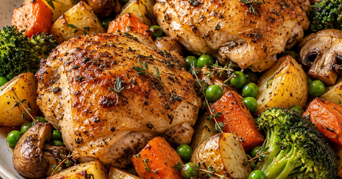 Poulet rôti au thym et légumes variés